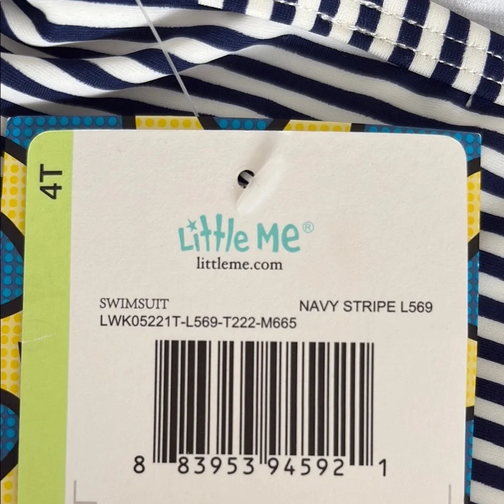 Little Me Stripe and Polka Dot Swimsuit with Floral Appliqué